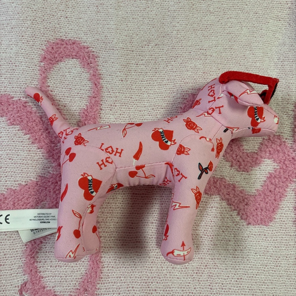 PINK Victoria's Secret Pink Plush Dog Toy with Red Print